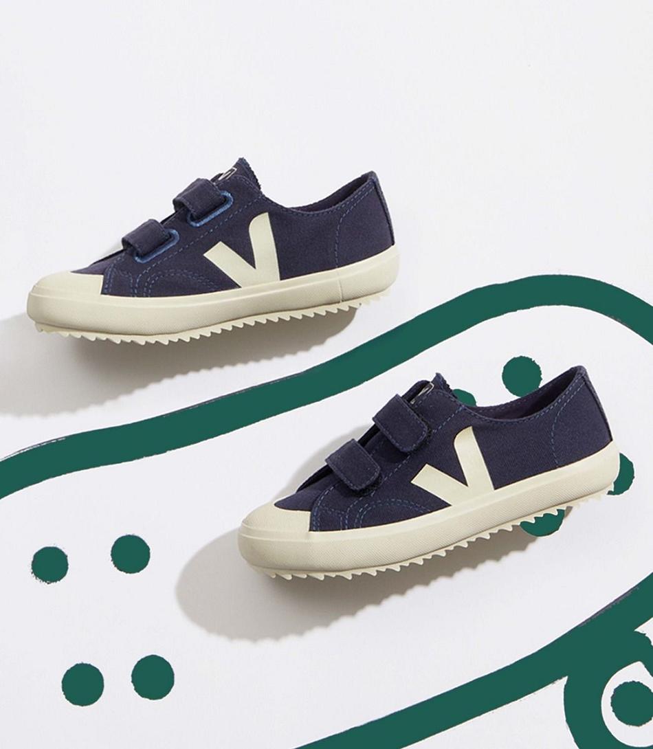 Blue Veja Ollie Canvas Marine Pierre Vegan Kids | NZNZX79247