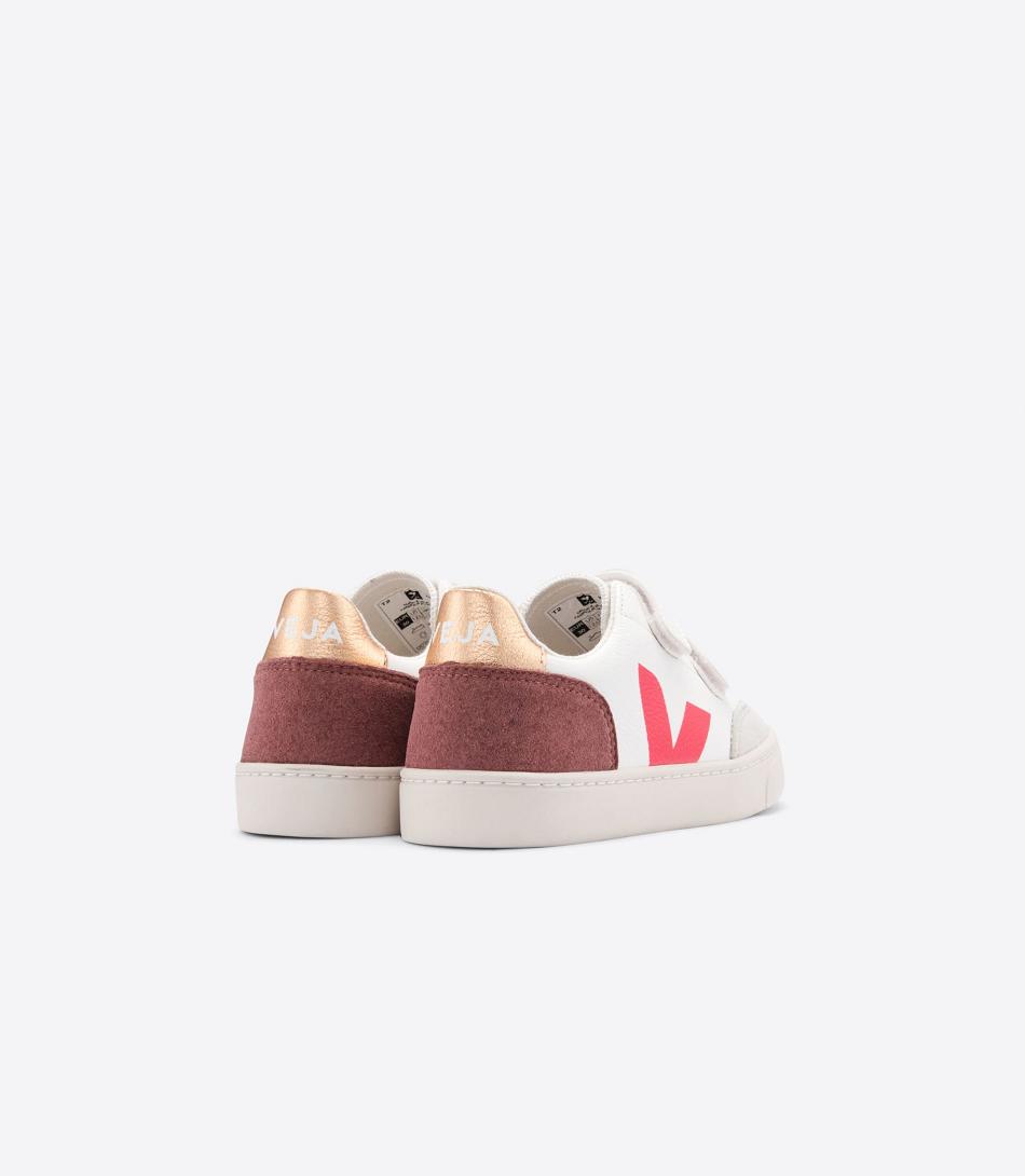 White Veja Chromefree Leather Multico Dried Petal Kids\' V-12 | LNZSX78059