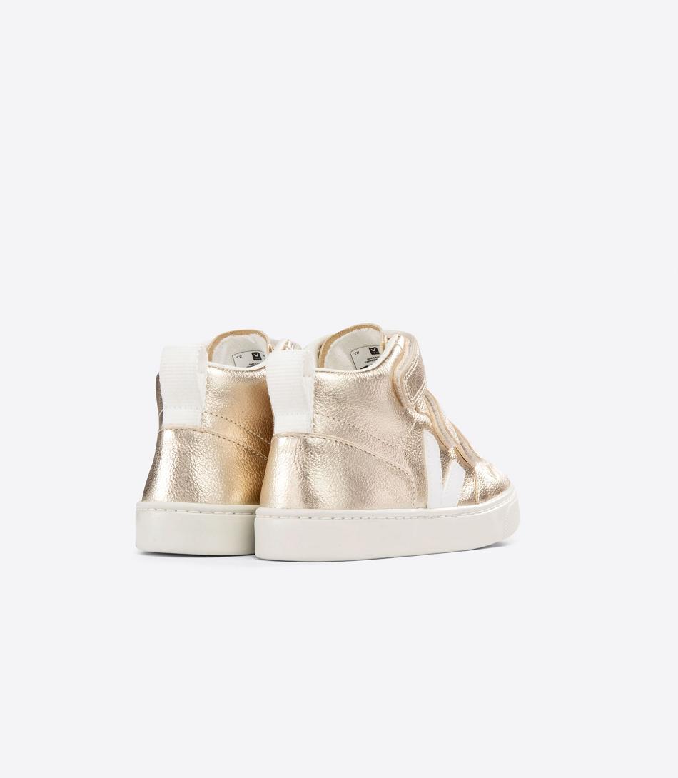 White Veja Mid Chromefree Leather Platine Kids\' V-10 | MNZHR58217