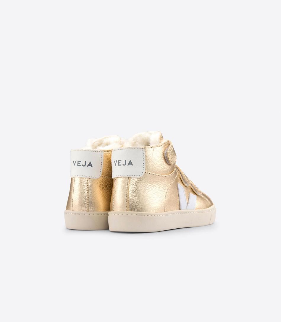 White Veja Mid Fured Leather Platine Kids\' Esplar | NZXBR95016