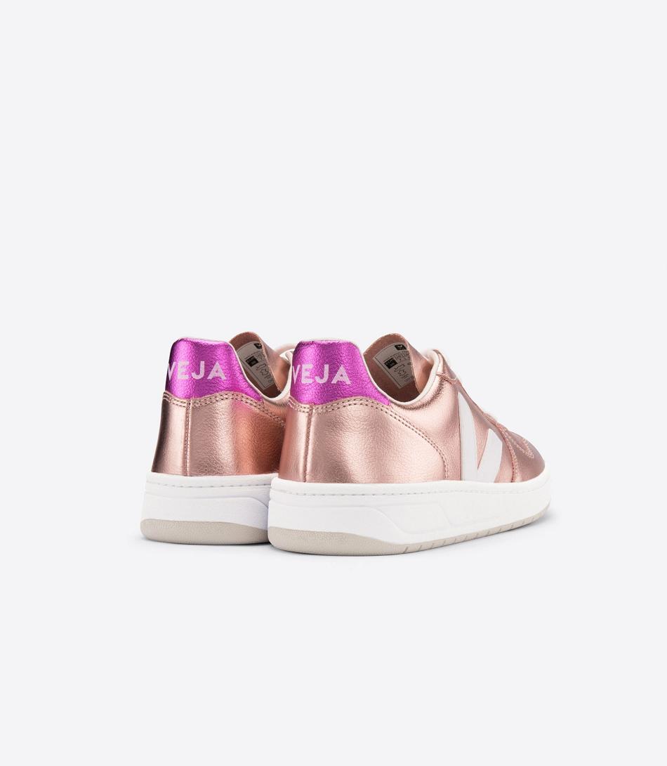 White Veja V-10 Leather Nacre Fushia Outlet Adults | FNZHY95704