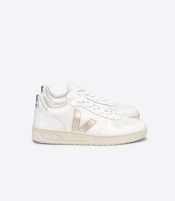 White Silver Veja V-10 Leather Platine Outlet Adults | BNZSO33338