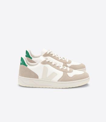 White Veja V-10 Chromefree Leather Sahara Emeraude Outlet Adults | NZIIZ47666